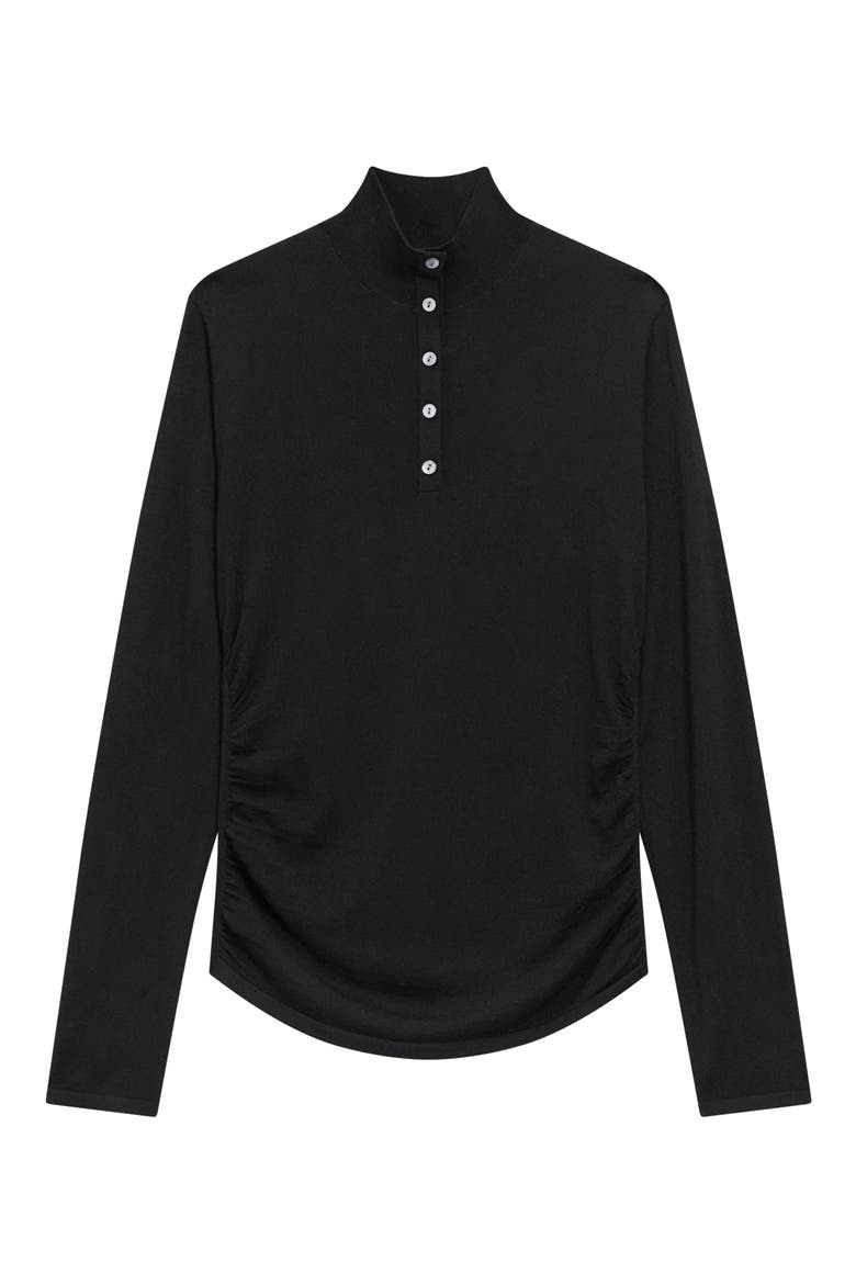 Shirred Mock Neck Merino Wool Top, Alternate, color, BLACK