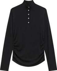 Theory Shirred Mock Neck Merino Wool Top