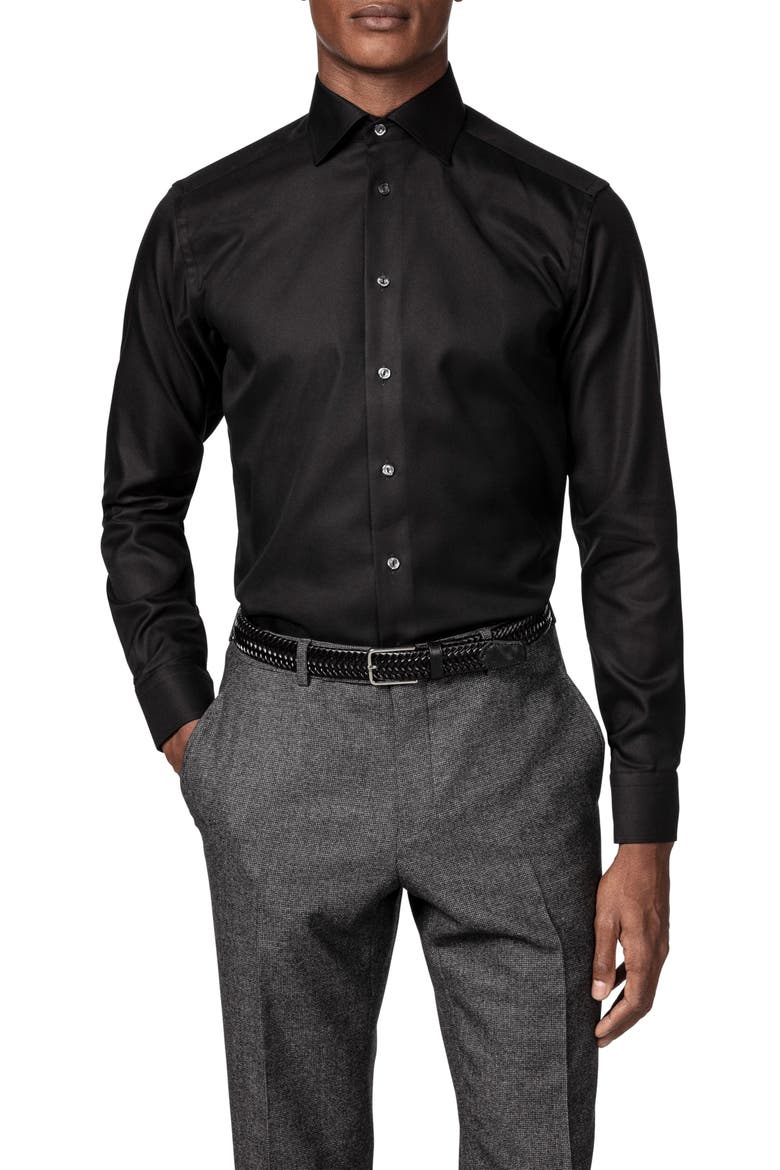 Contemporary Fit Diagonal Weave Dress Shirt, Main, color, BLACK