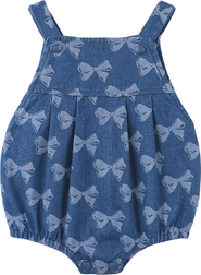 Puddles Girl Bow Denim Button Bottom Elastic Leg Overall