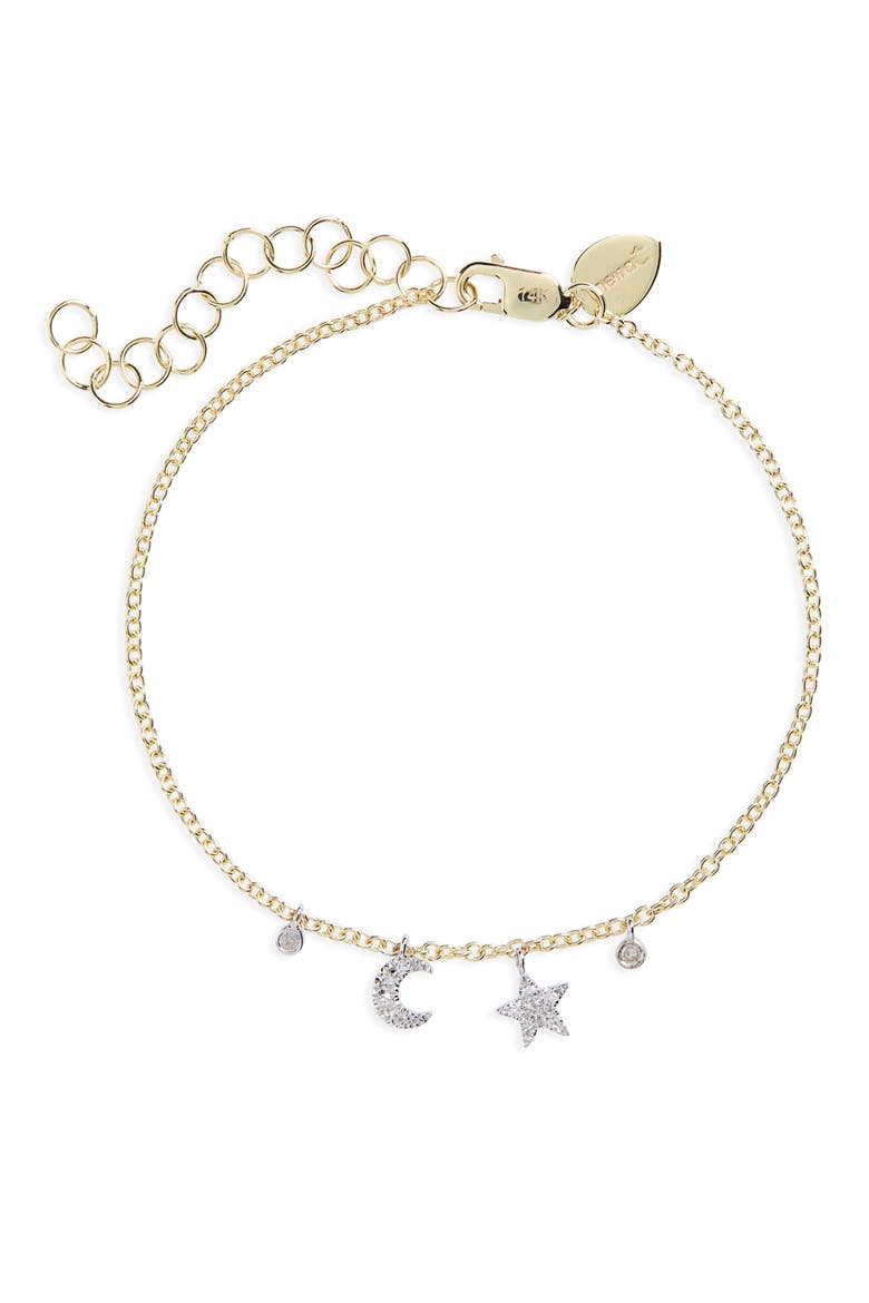Moon and Star Diamond Bracelet, Main, color, YELLOW/ WHITE GOLD