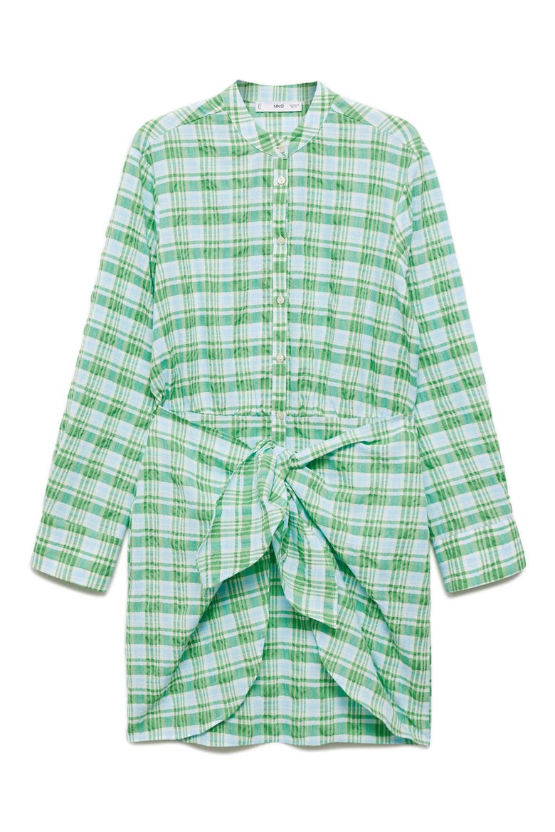 Check Tie Front Long Sleeve Shirtdress, Alternate, color, GREEN
