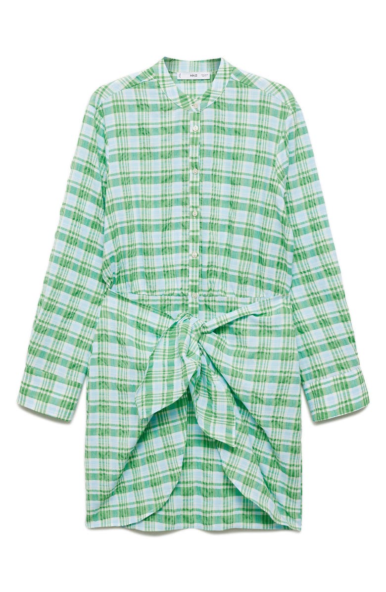 MANGO Check Tie Front Long Sleeve Shirtdress, Alternate, color, 