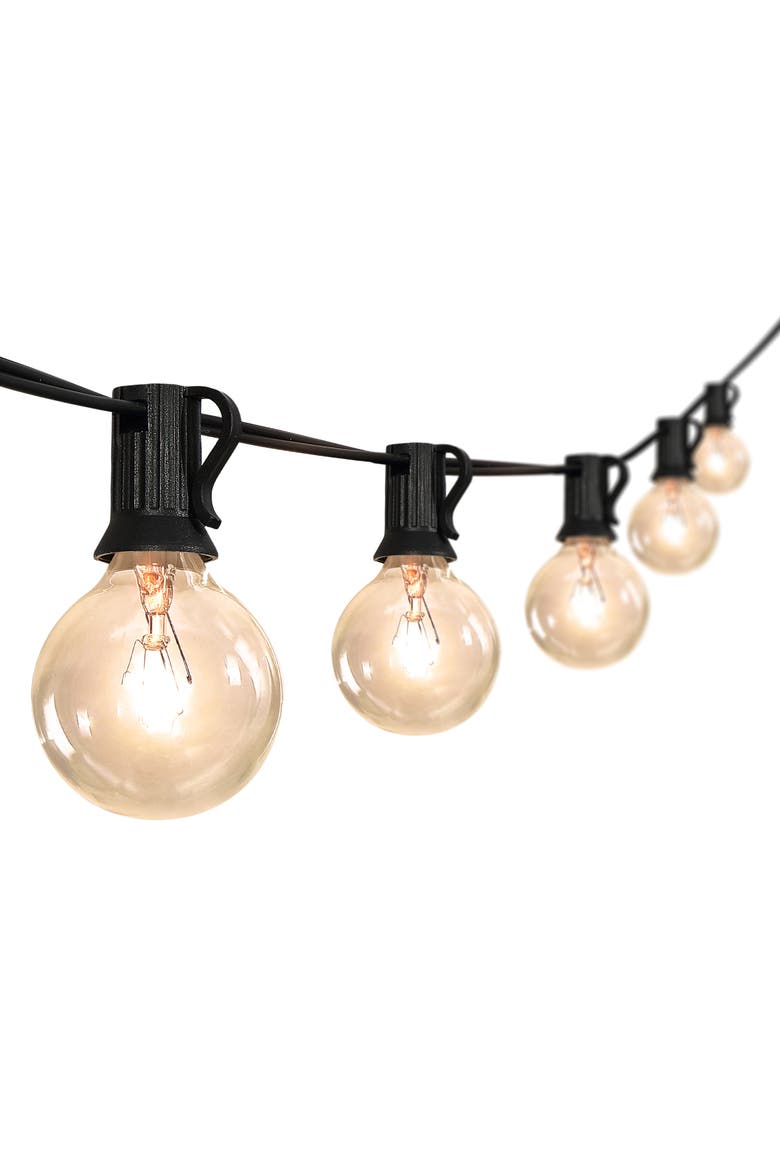 25-Light Indoor/Outdoor 25 ft. Contemporary Rustic Incandescent G40 Bistro Globe Bulb String Lights, Main, color, Black