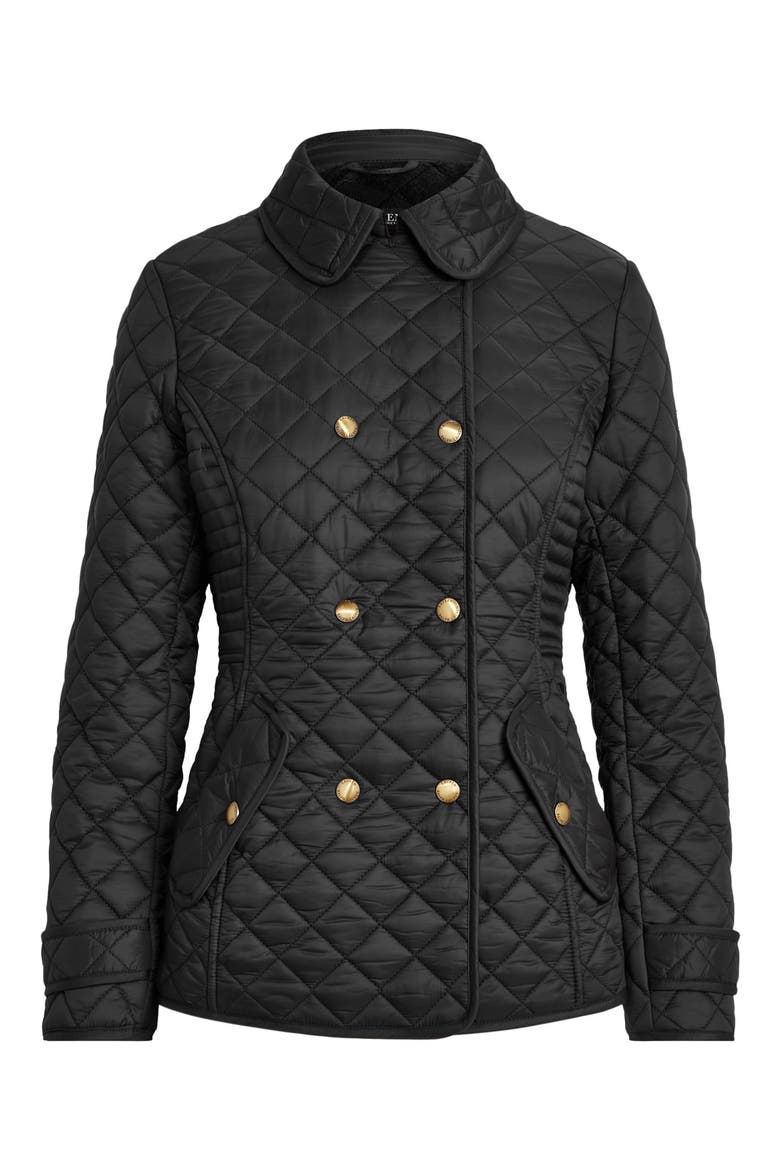 Quilted Double Breasted Peacoat, Alternate, color, BLACK