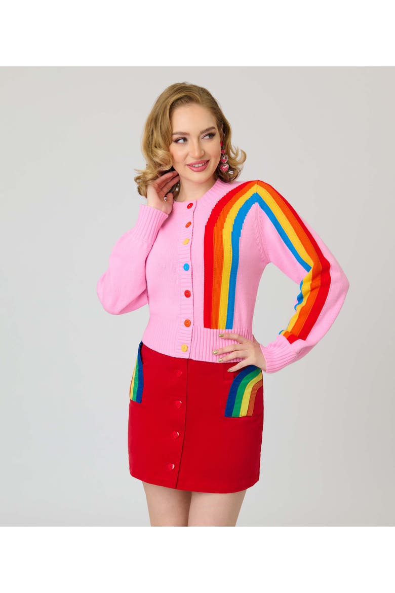 1950s Cropped Cardigan, Main, color, Pink w/ Rainbow Print