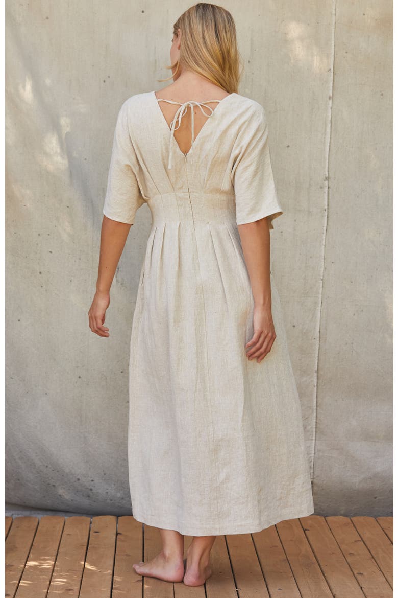 Pleated Linen Midi Dress, Alternate, color, Oatmeal