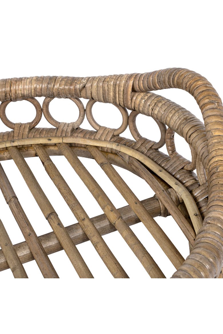Cassini Handcrafted Rattan Oval Geometric Loop Ring Decorative Serving Tray with Handles and Slat Base, Alternate, color, Gray