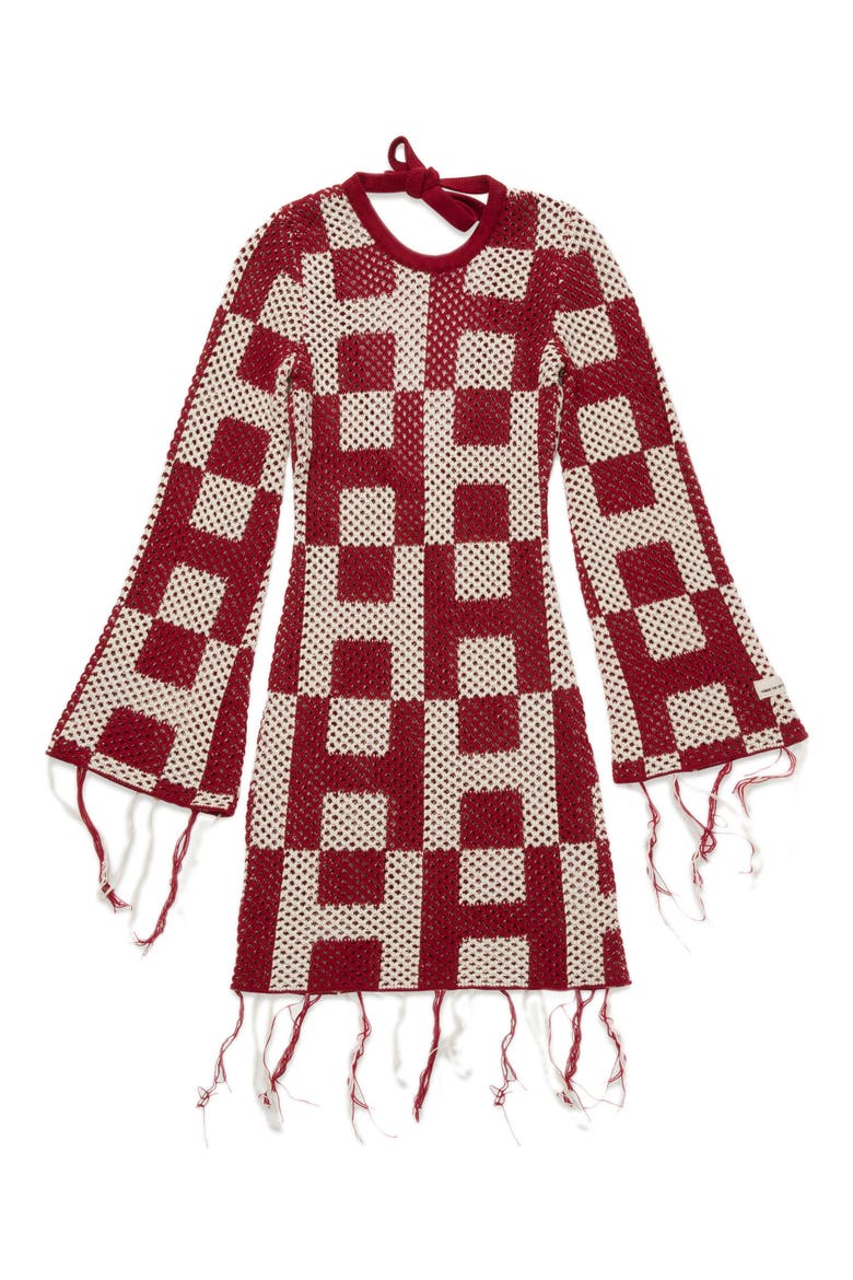 Long Sleeve Openwork Mini Sweater Dress, Alternate, color, BRICK