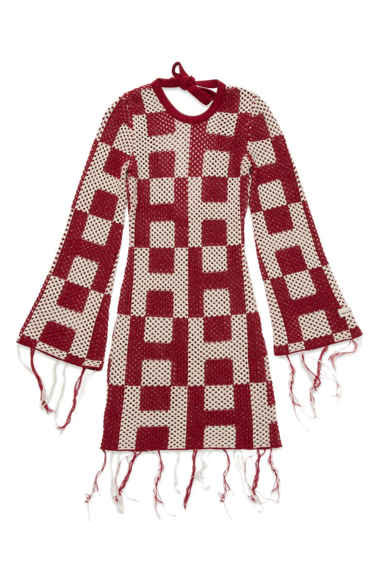 HONOR THE GIFT Long Sleeve Openwork Mini Sweater Dress, Alternate, color, Brick