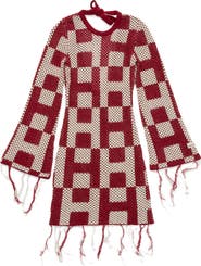 HONOR THE GIFT Long Sleeve Openwork Mini Sweater Dress