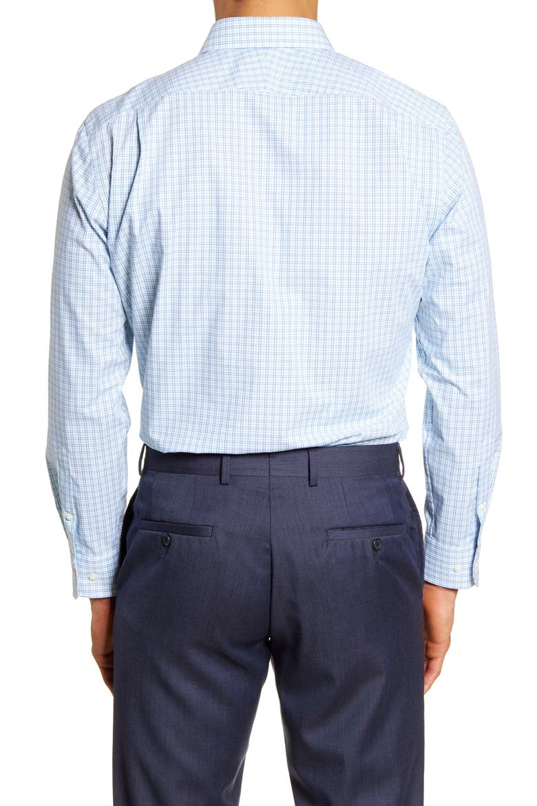 Trim Fit Non-Iron Plaid Dress Shirt, Alternate, color, TEAL SCUBA