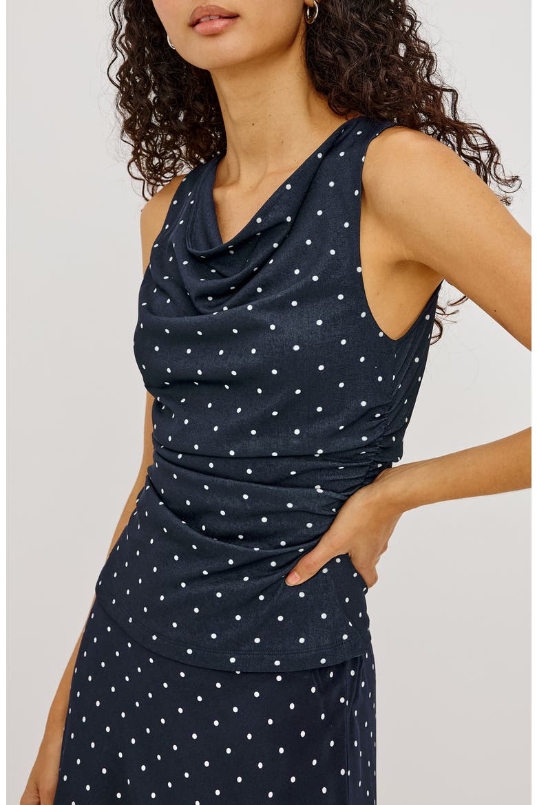 Fete Cowl Neck Tank, Alternate, color, NAVY POLKA DOTS