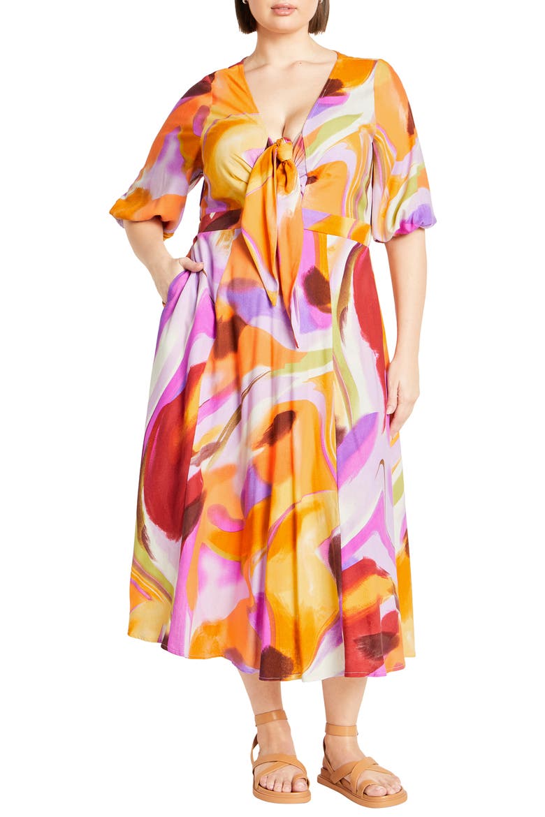 Swirl Print Tie Front Midi Dress video