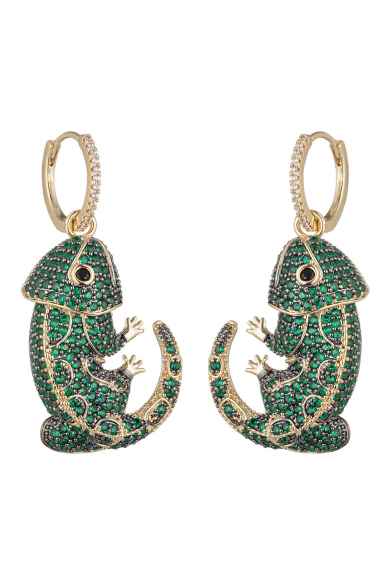 Pavé Gecko Drop Earrings, Main, color, GREEN