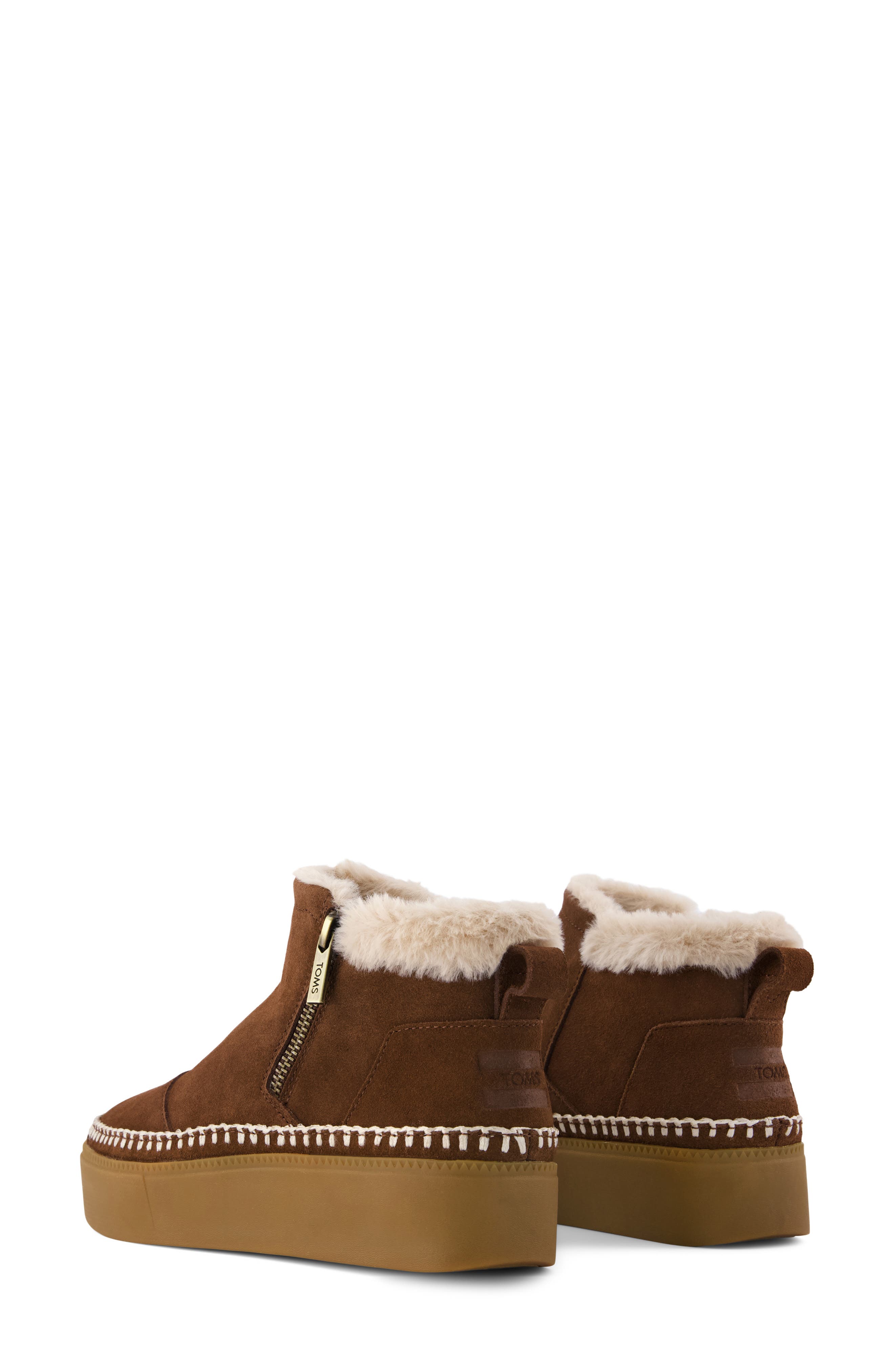Percy Bootie with Faux Fur Trim, Alternate, color, DARK BROWN