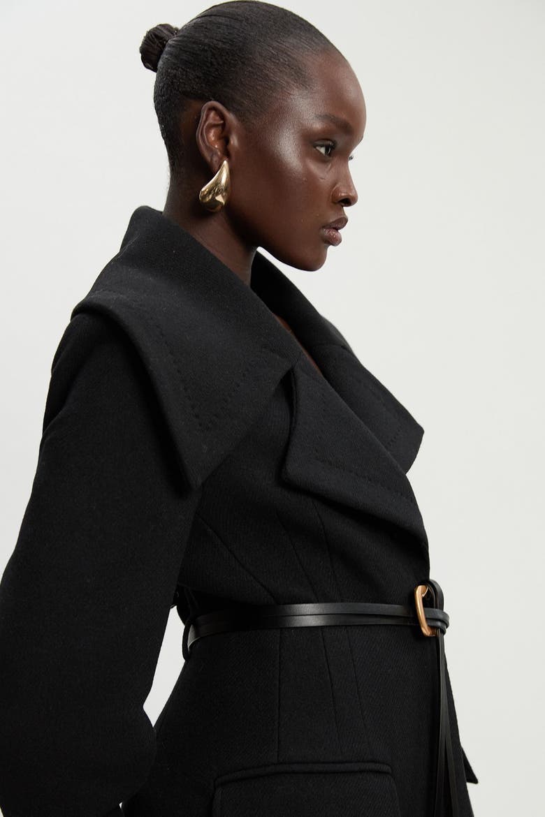 Wool Shawl Collar Belted Midi Coat, Alternate, color, Black