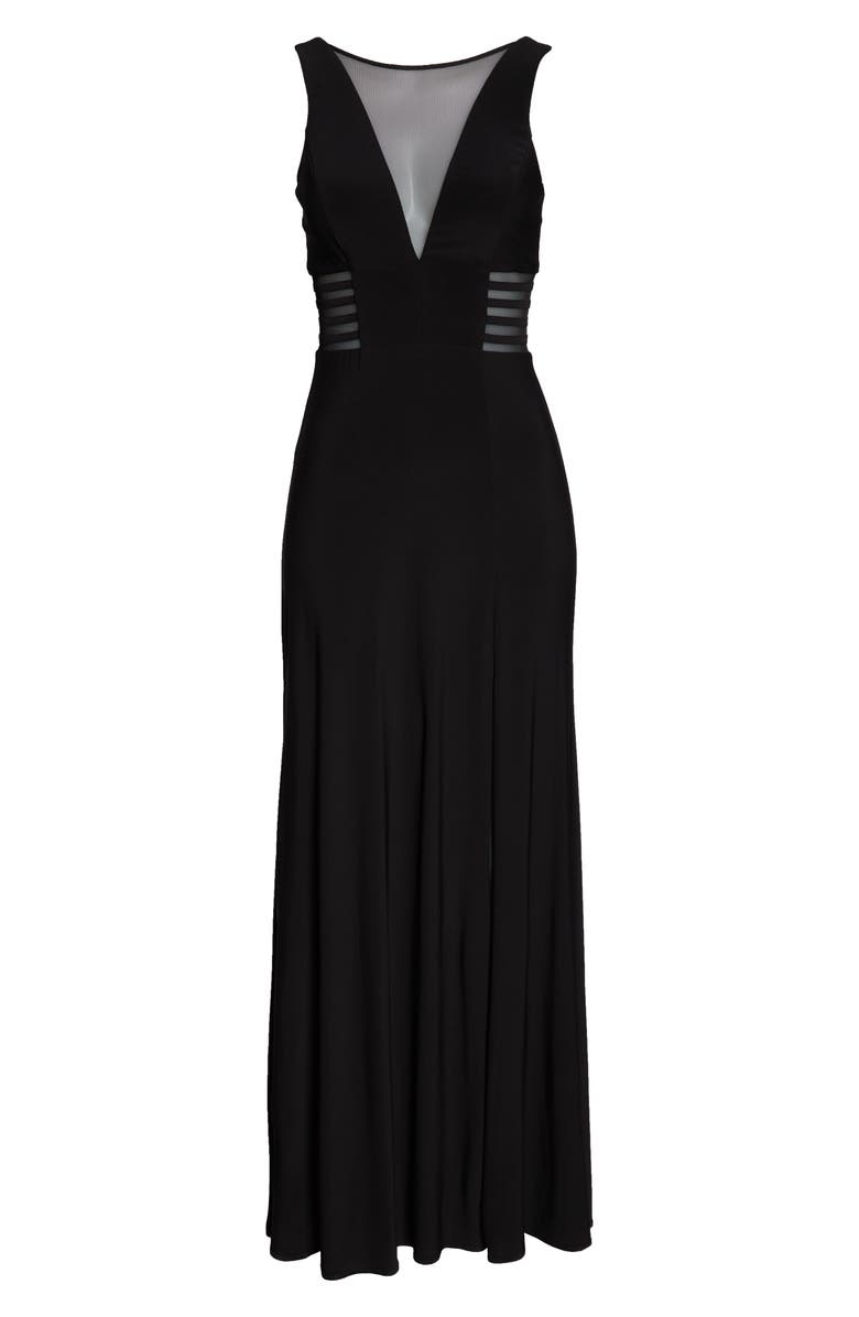 Morgan & Co. Illusion Panel A-Line Gown, Alternate, color,