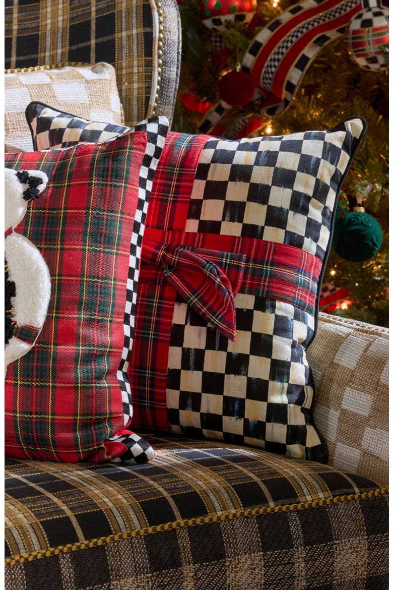 Courtly Check Tartan Bow Accent Pillow, Alternate, color, BLACK