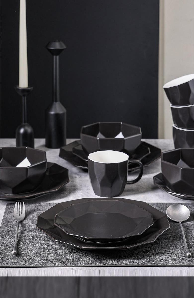 Stone Lain Jamie Porcelain 16-Piece Dinnerware Set, Alternate, color, Black