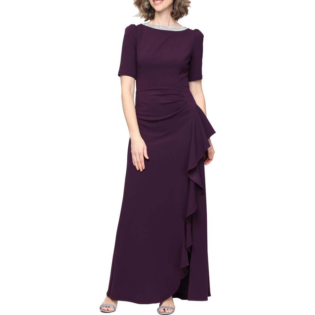 Alex Evenings Embellished Neck A-line Gown In Purple