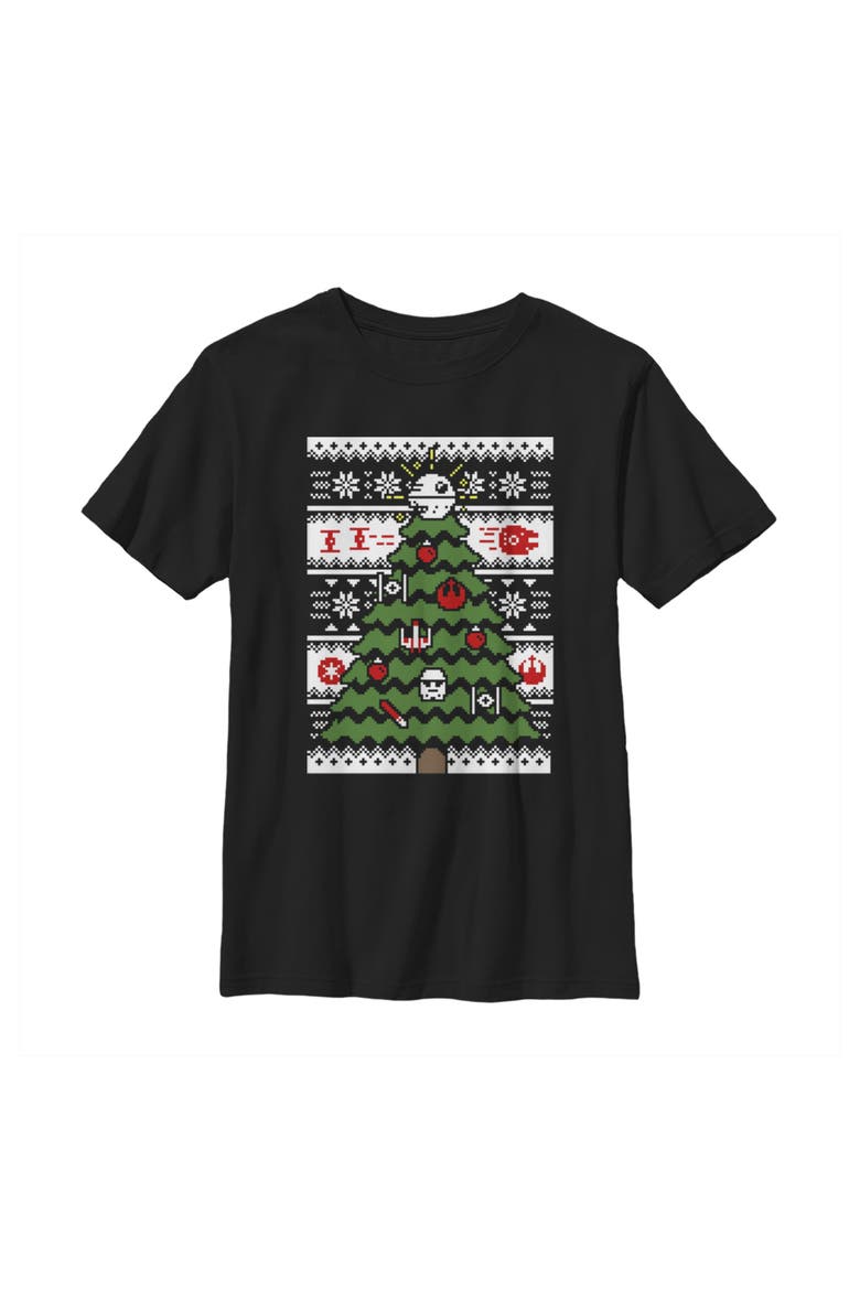 Boys' Ugly Sweater Christmas Tree Graphic Tee, Main, color, Black