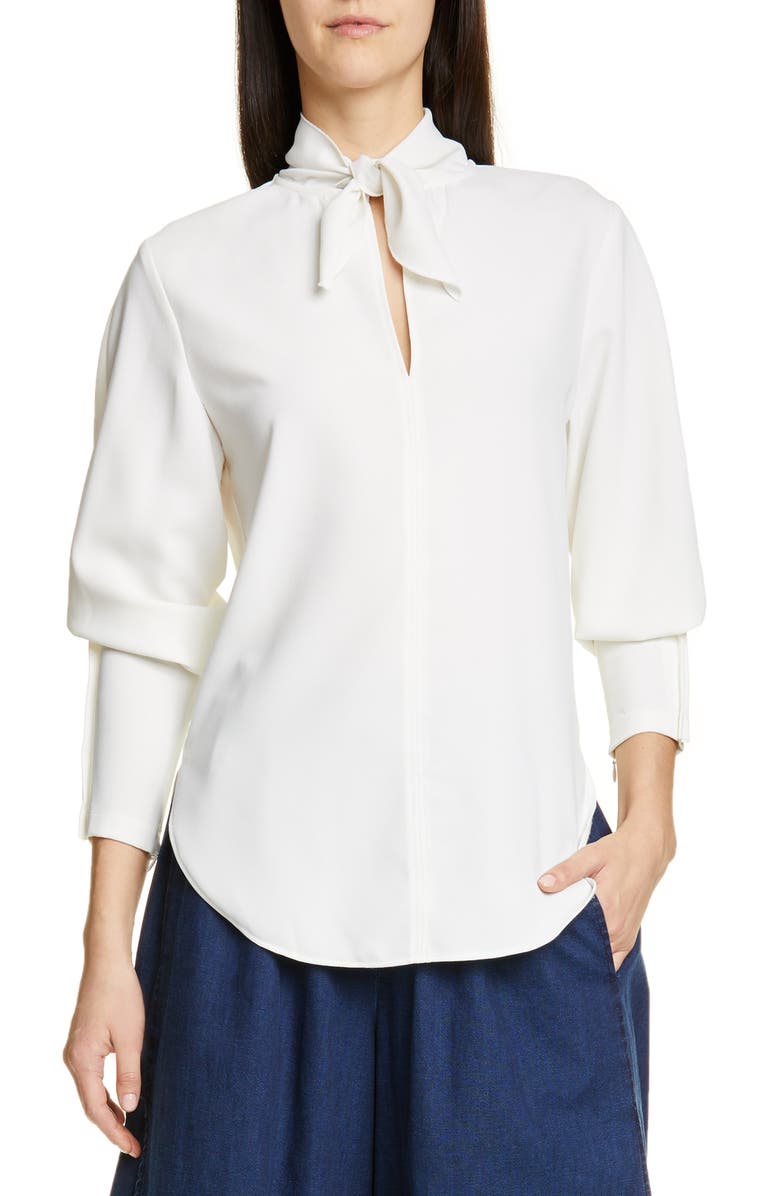See by Chloé Tie Neck Crepe Top, Main, color, 