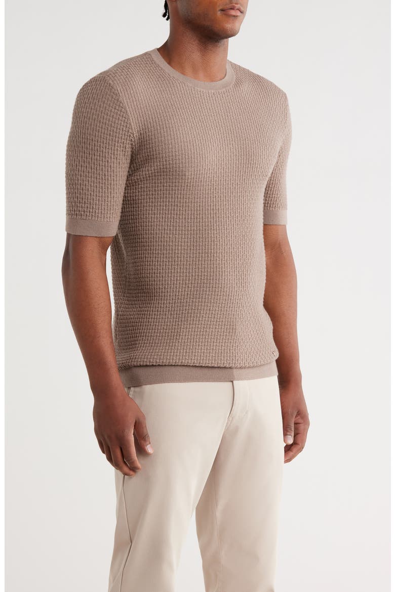 Short Sleeve Textured Wool Crewneck Sweater, Alternate, color, TAN