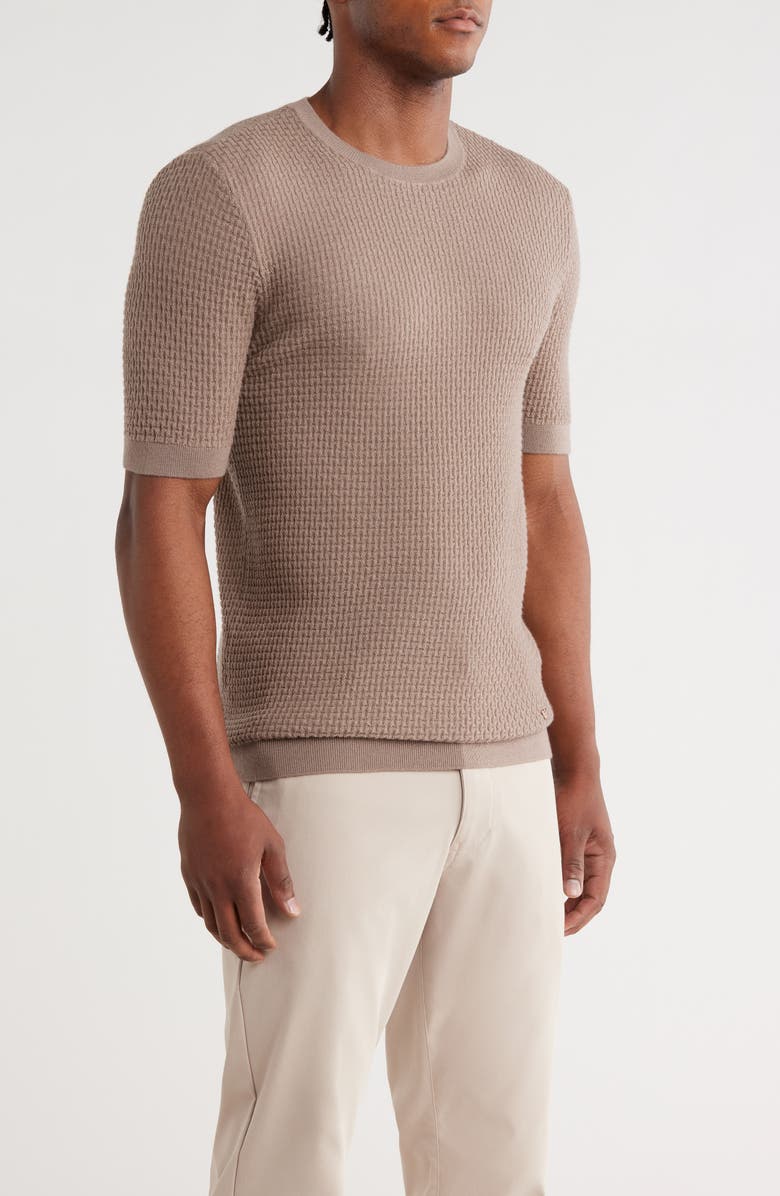 Emporio Armani Short Sleeve Textured Wool Crewneck Sweater, Alternate, color, Tan