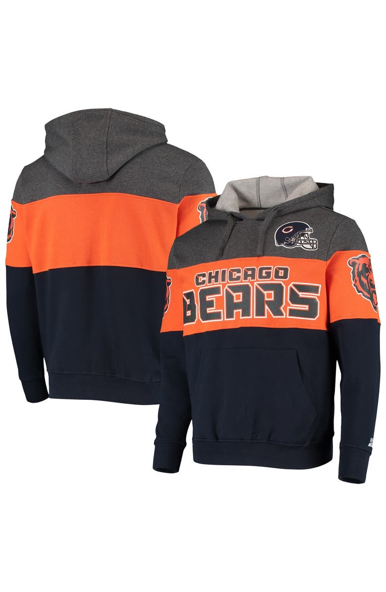 STARTER Men's Starter Heathered Gray/Orange Chicago Bears Extreme Fireballer Pullover Hoodie, Alternate, color, Heather Gray