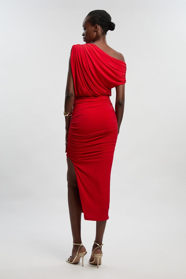 Asymmetric Neckline Midi Dress, Alternate, color, Red