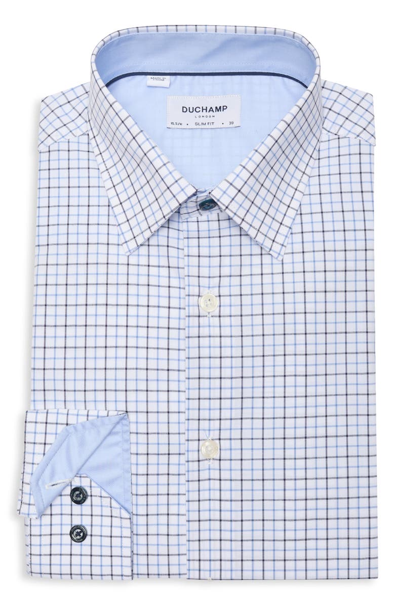 Duchamp Check Print Slim Fit Dress Shirt, Alternate, color, Blue