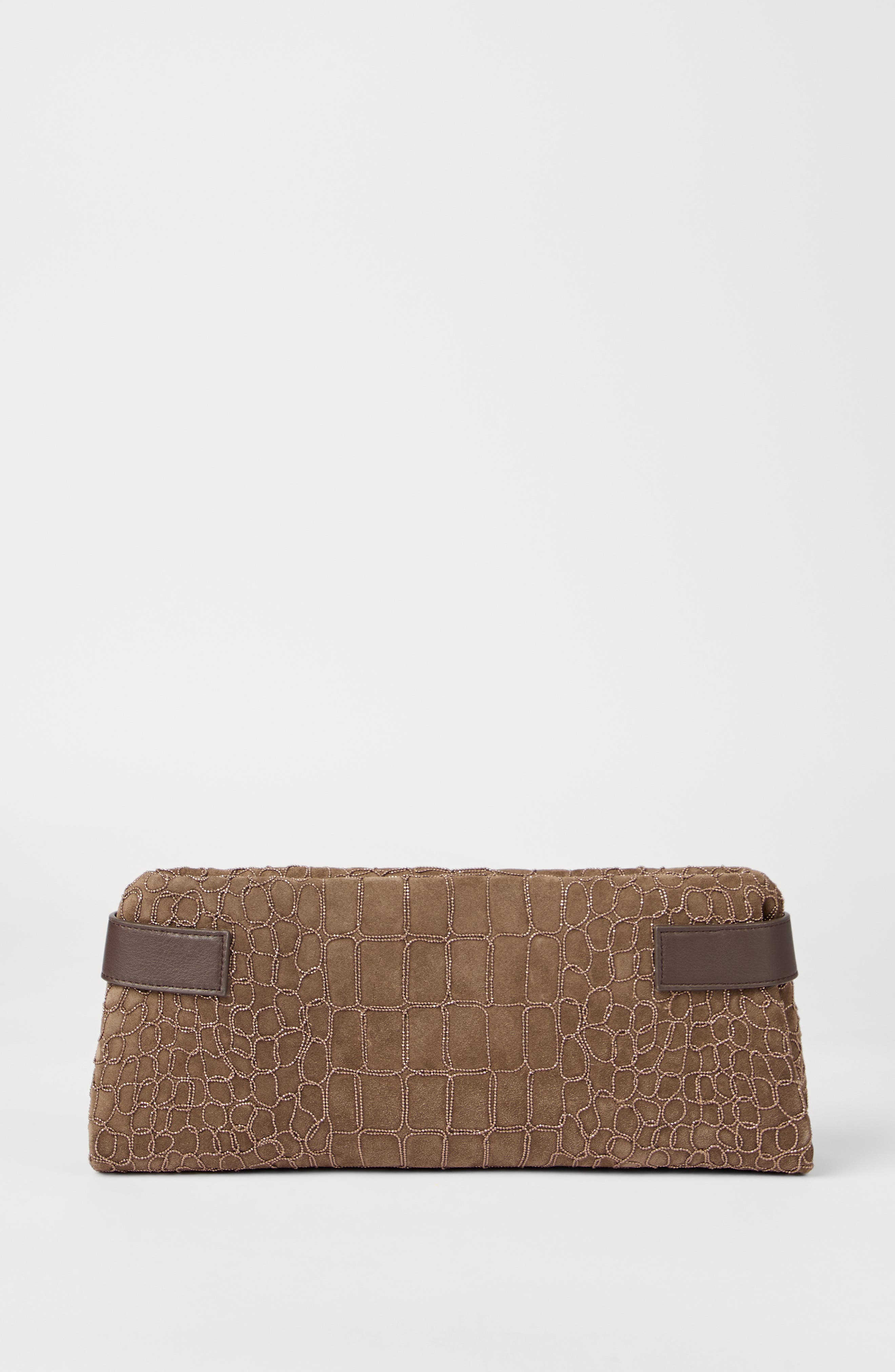 Brunello Cucinelli Essence pouch bag with croc embroidery, Alternate, color, Brown