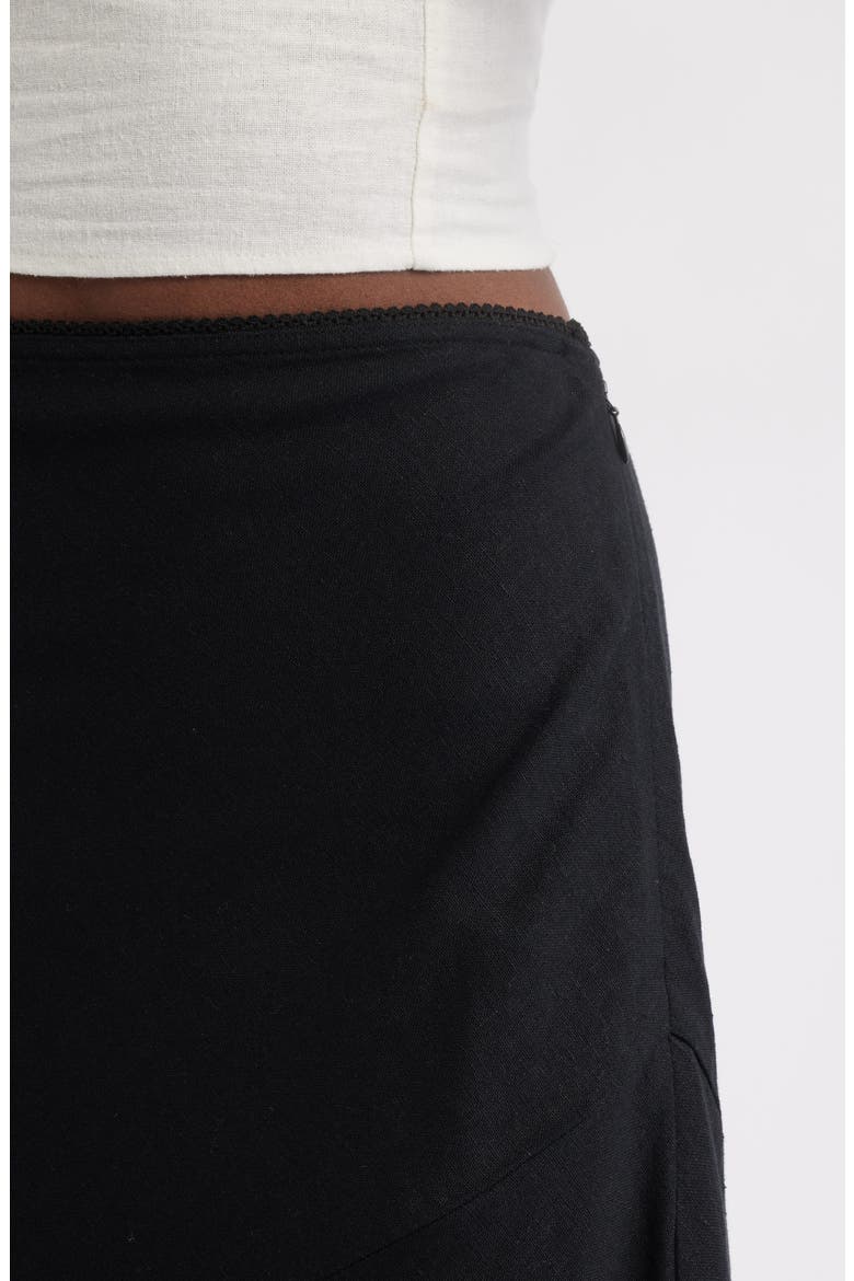 Scalloped Hem Linen Blend Maxi Skirt, Alternate, color, BLACK