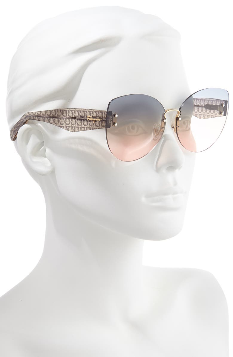 FERRAGAMO Salvatore Ferragamo 65mm Oversize Rimless Butterfly Sunglasses, Alternate, color, 