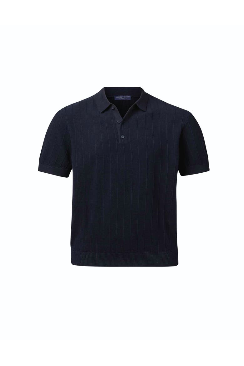 Stripe Texture Short Sleeve Knitted Cotton Polo, Alternate, color, Navy