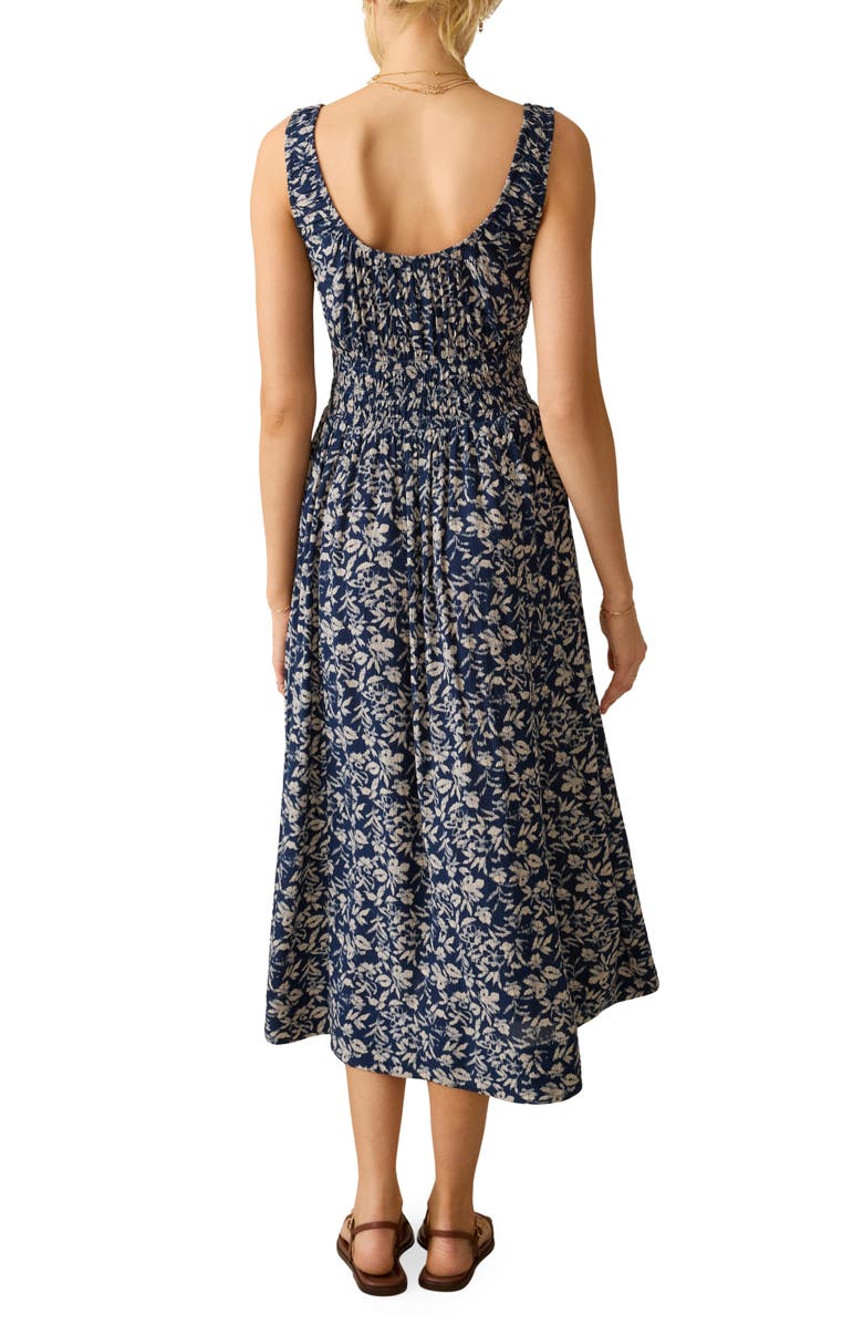 Faherty Sunseeker Smocked Waist Midi Dress, Alternate, color, Juniper Ikat Floral