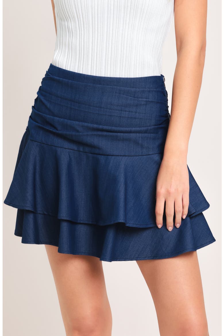 Ruched Tiered Ruffle Skort, Alternate, color, DARK INDIGO