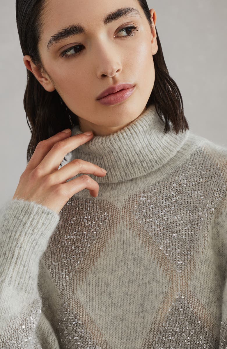 Brunello Cucinelli Dazzling Argyle turtleneck sweater, Alternate, color, 