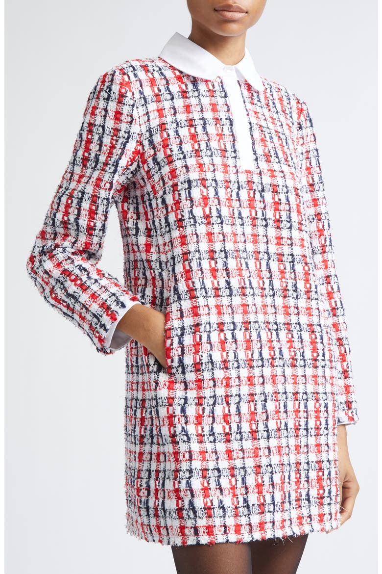 Long Sleeve Bouclé Tweed Dress, Alternate, color, RED/ WHITE/ BLUE