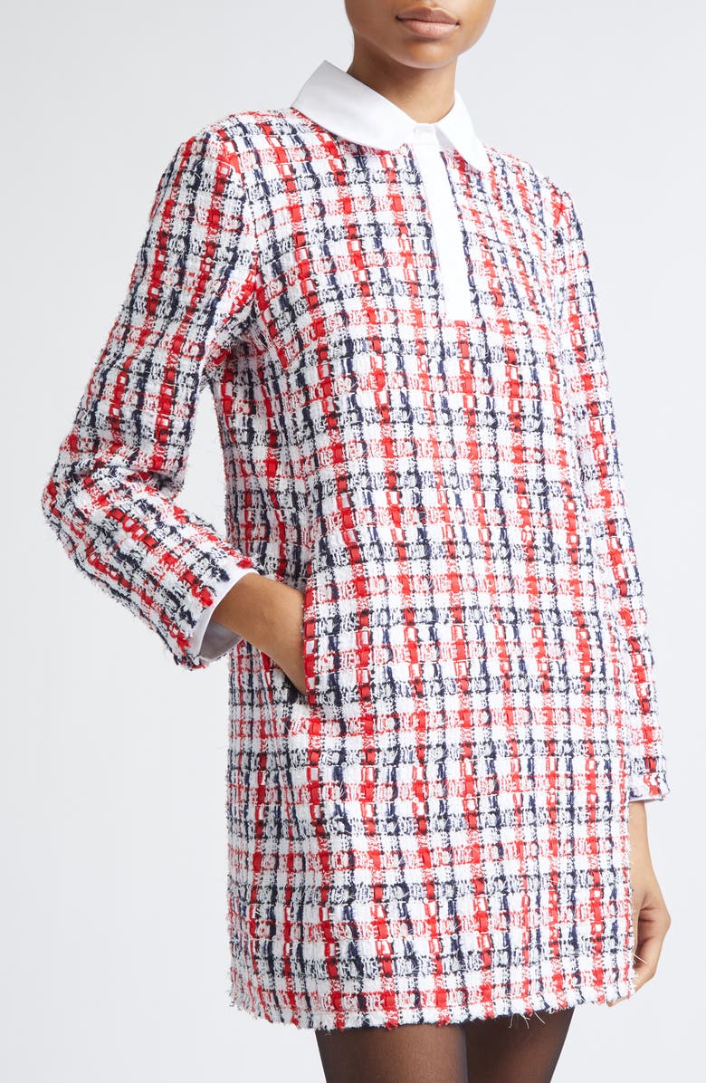 Thom Browne Long Sleeve Bouclé Tweed Dress, Alternate, color, Red/ White/ Blue