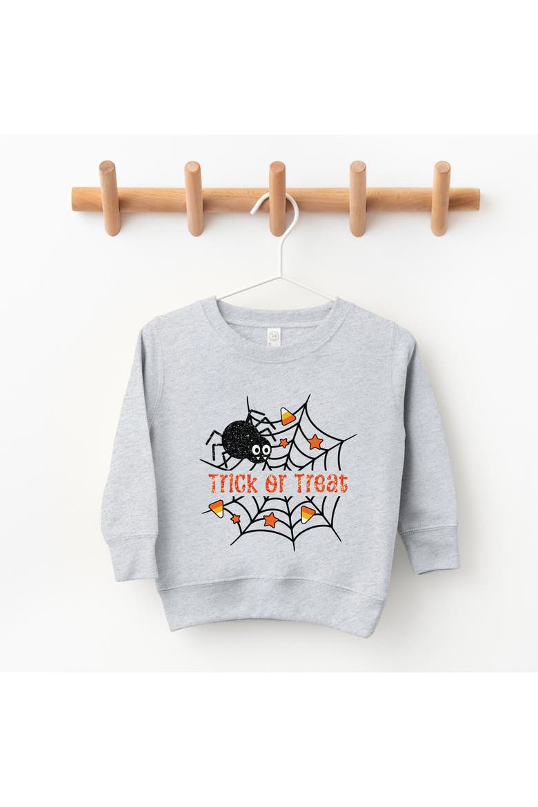 Trick or Treat Spiderweb Glitter Toddler Graphic Sweatshirt, Alternate, color, Heather Grey