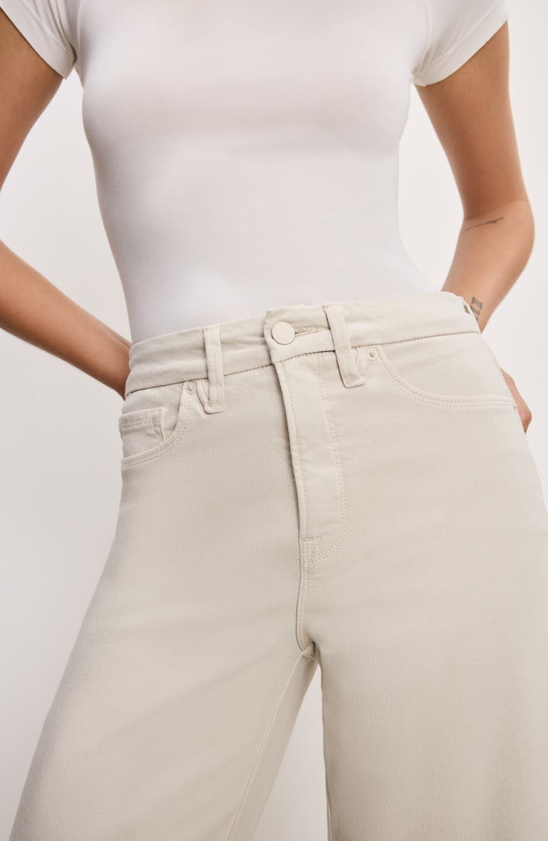 Good American Good Waist Raw Hem High Waist Crop Palazzo Jeans, Alternate, color, Bone001