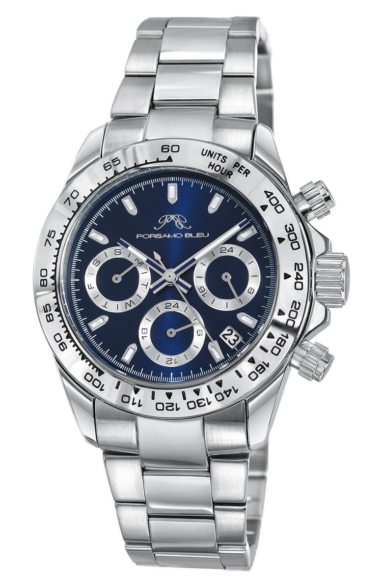 PORSAMO BLEU Alexis Multi-Function Bracelet Watch, 37mm, Main, color, Silver-Blue