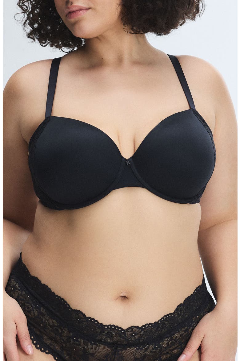 Soft 'N Savage Lightly Lined Convertible Lace Demi Bra, Alternate, color, BLACK CAVIAR