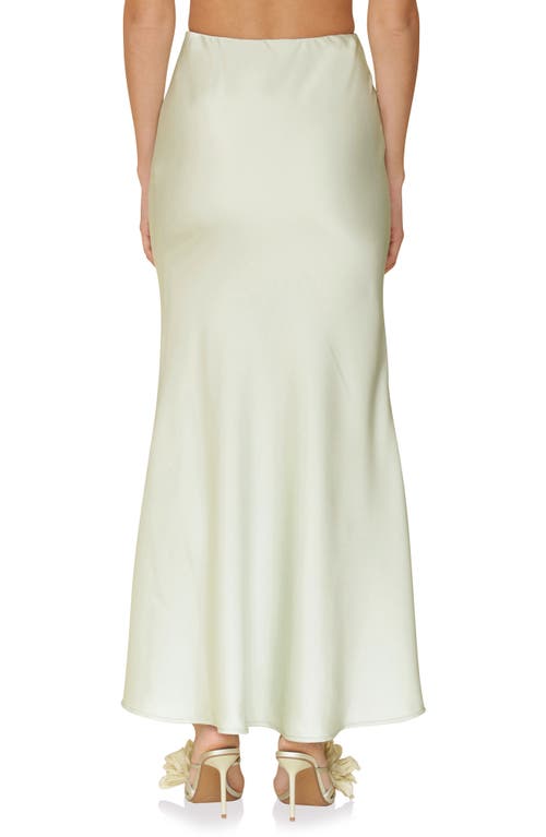 Avec Les Filles Bias Satin Maxi Trumpet Skirt In Light Sage