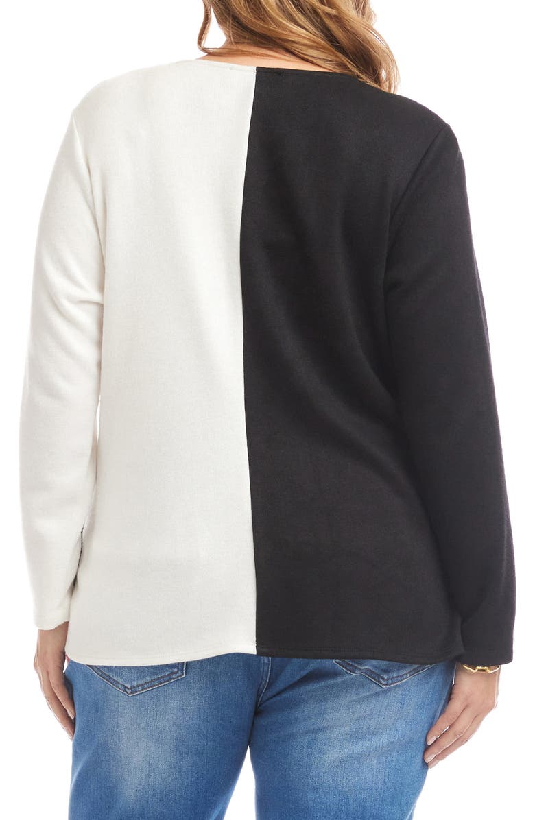 Karen Kane Colorblock Satin Bow Crossover Hem Knit Top, Alternate, color, Black/ Ivory