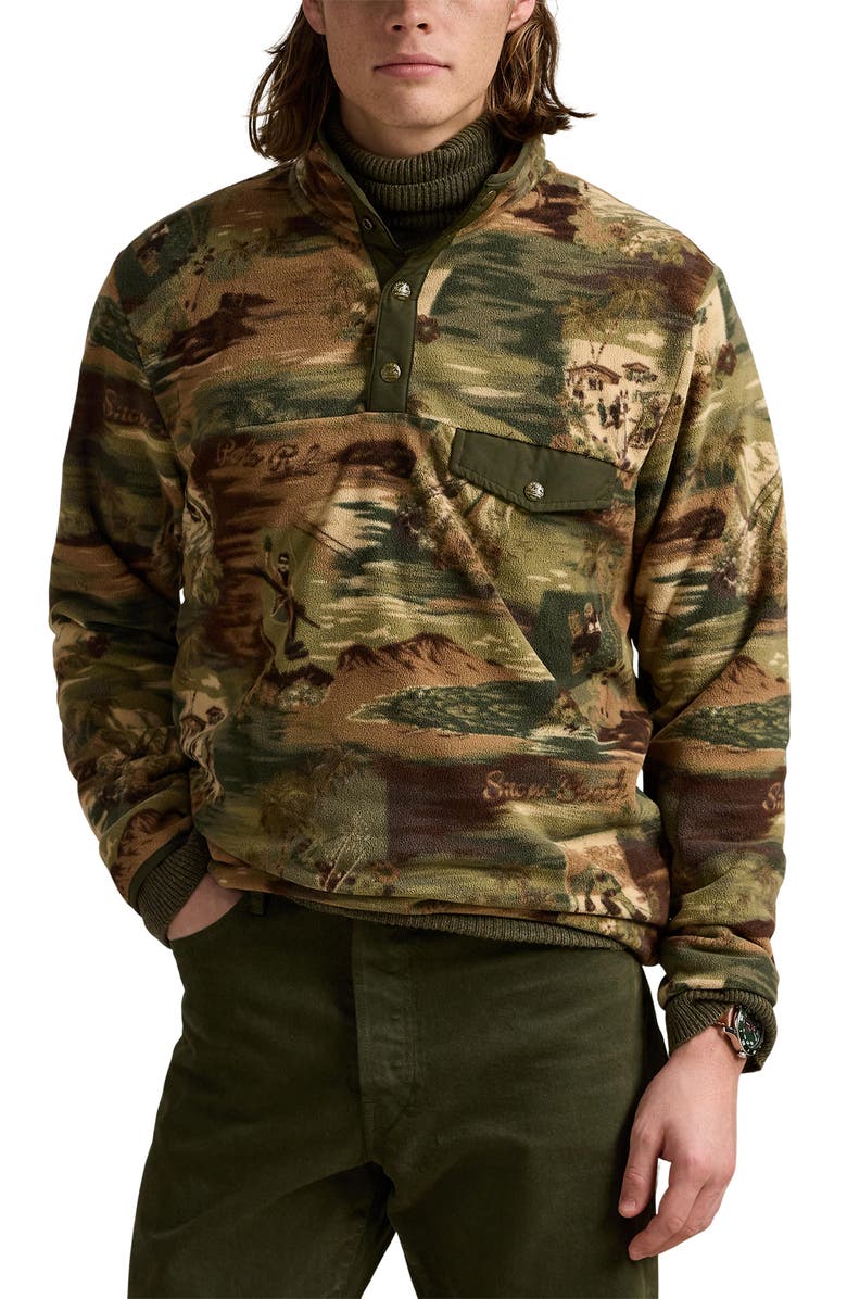 Polo Ralph Lauren Camo Ski Scene Fleece Half Snap Pullover, Main, color, 