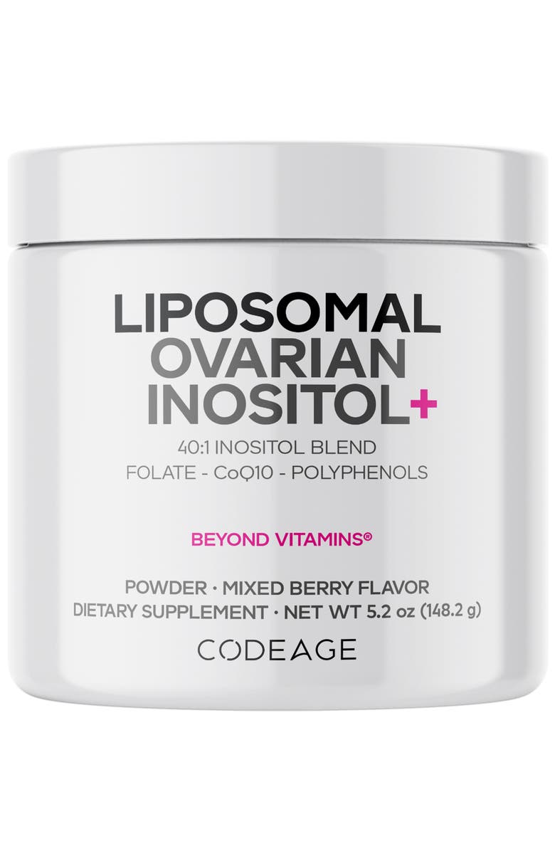 Codeage Liposomal Ovarian Inositol + Folate & CoQ10 Powder Supplement, Main, color, White