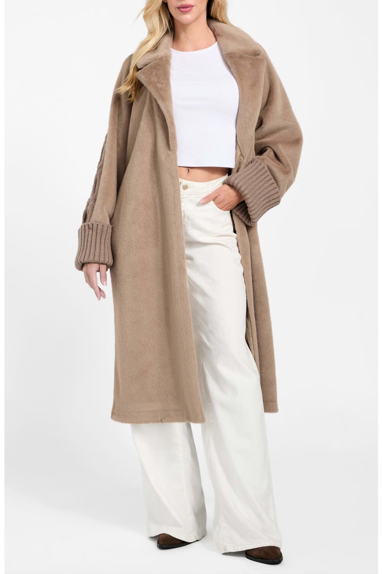 Lucrezia Faux Fur & Cable Knit Coat, Alternate, color, RUST